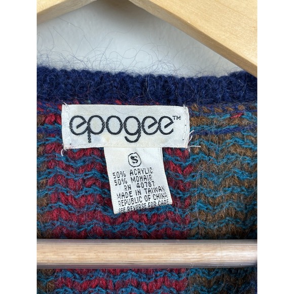 Epogee Vtg Women's Small Colorful Knit Cardigan Sweater Mohair Blend Preppy - Picture 2 of 7